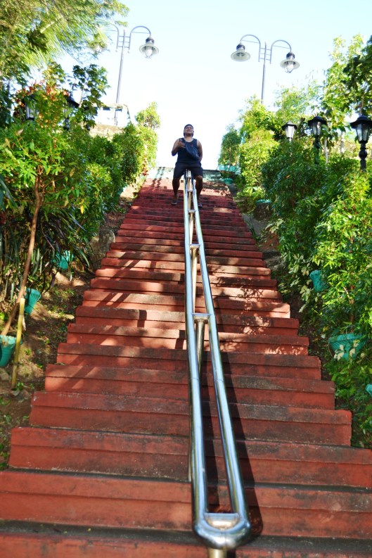 Long Stairway going at the top Rizal Hill. 